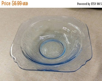 On Sale Madrid Pattern Light Blue Depression Glass Square Bowl Collectible Home Decor Soup/Cereal Dish