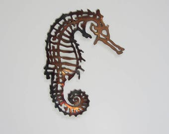 Copper Torch Patina Seahorse Metal Wall Sculpture