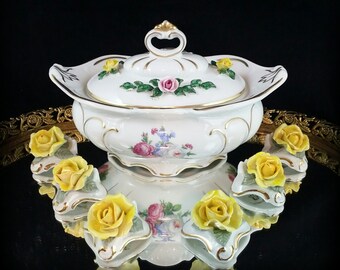 Dresden Name Card Set Place Card Holders Dresden Germany Dresden Compote Dresden Figurine German Porcelain Seating Label Dresden Yellow Rose