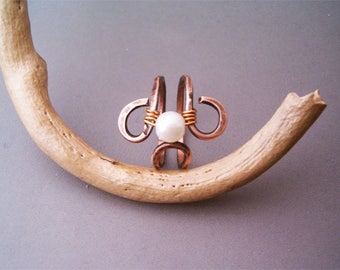 Wire Wrapped Adjustable Hammered Copper Ring - wire wrapped ring handmade