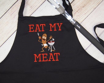 Funny Mens Apron - Funny Apron For Men - Funny Apron - Eat My Meat Apron - Kitchen Apron - Mens BBQ Apron Housewarming Gift - Gift for Him