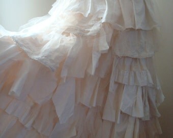 Tea stained skirt, tattered bridal skirt, upcycled wedding gown, country style wedding, western wedding, shabby chic, ruffled layered, uk