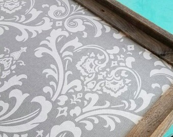 Barn Wood Framed Bulletin Board Grey Damask Pattern Rustic Wedding Pin Board Kitchen Cork Board Office Wall Decor