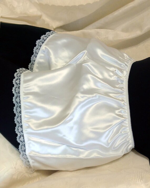 White Satin Lounging Shorts Heart Lace Tap Pants Wedding