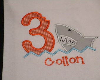 Boy Shark Birthday Shirt - Personalized Shark Birthday Shirt-Boy Monogrammed Shark Birthday Shirt