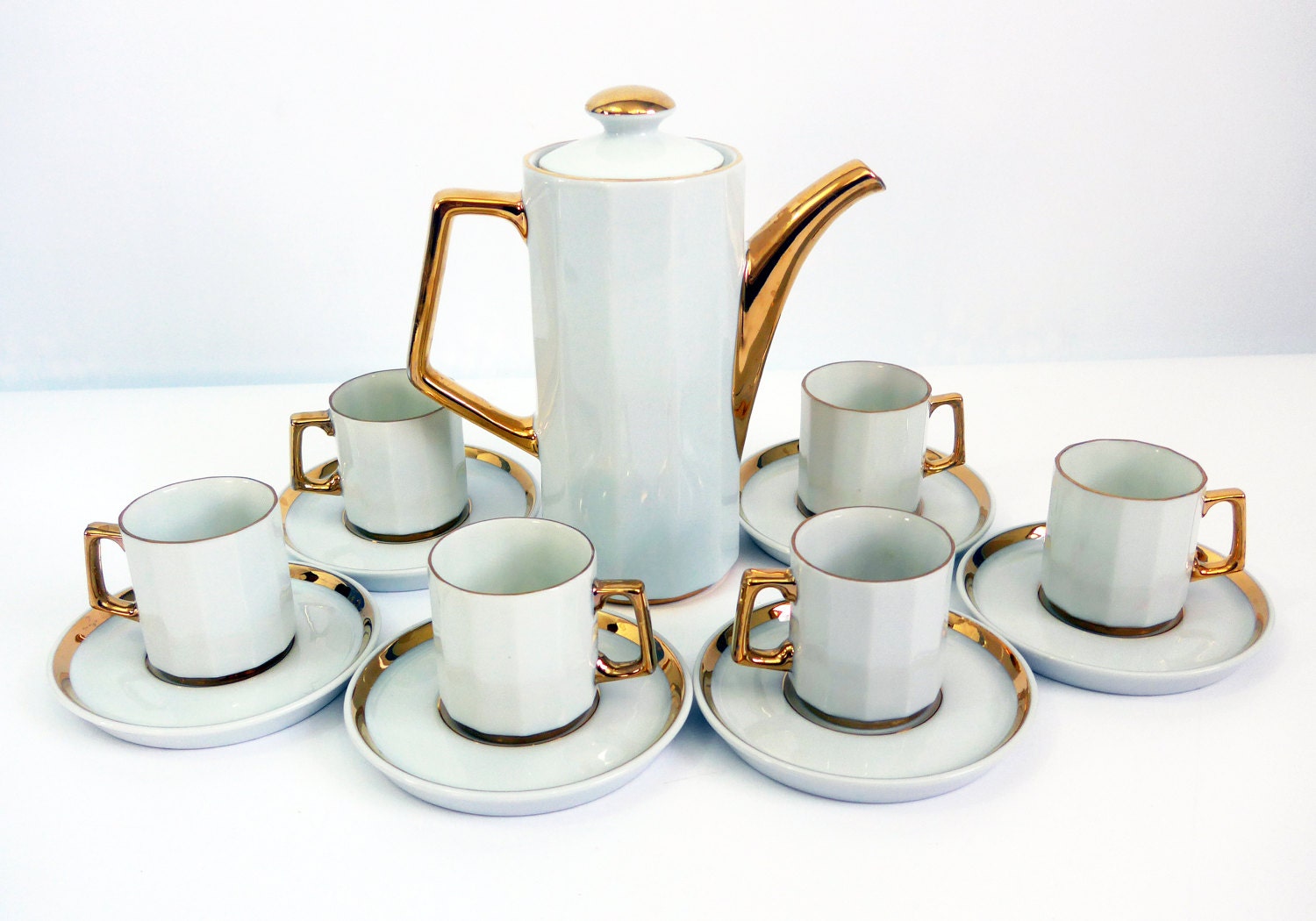 Vintage Royal Crown Espresso Set White w/ Gold Trim Coffee ...