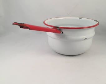 Vintage Enamelware Double Boiler Top, Rustic Enamelware Pan