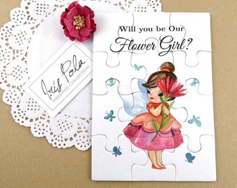 Flower Girl Proposal, Invitation, Fairy, Pink Wild Rose, Hand Painted, Organza Pouch, Gift, Paper, Jigsaw, NEW Improved Thicker Puzzle