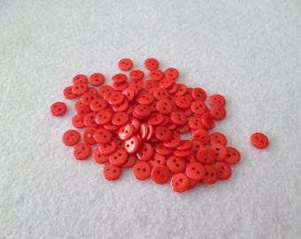 100 3/8" mini round buttons, red, for embellishing, sewing, quilting, needlecrafts