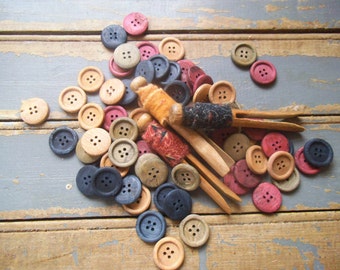 Primitive Bowl Filler, Primitive Buttons, Vintage Clothespins, Primitive Decor, Rustic Decor, Ornies, Bowl Fillers