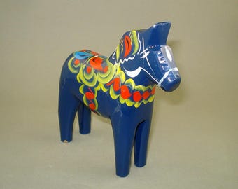 Vintage old Swedish Wooden Blue Dala Horse 5 " - Nils Olsson - wooden horse - Free international shipping!!!