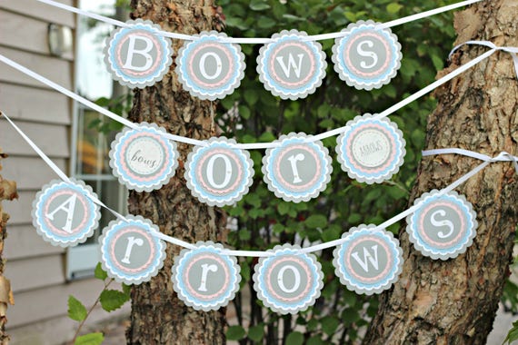 BOWS OR ARROWS Gender Reveal Party Banner, Tribal Party Decorations, Boho Chic, Aztec, He or She, Boy or Girl, Pink and Blue Il_570xn