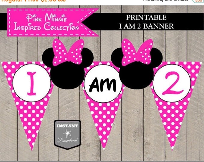 SALE INSTANT DOWNLOAD Hot Pink Mouse I am 2 High Chair Banner / Two 2nd Birthday / Hot Pink Mouse Collection / Item #1727
