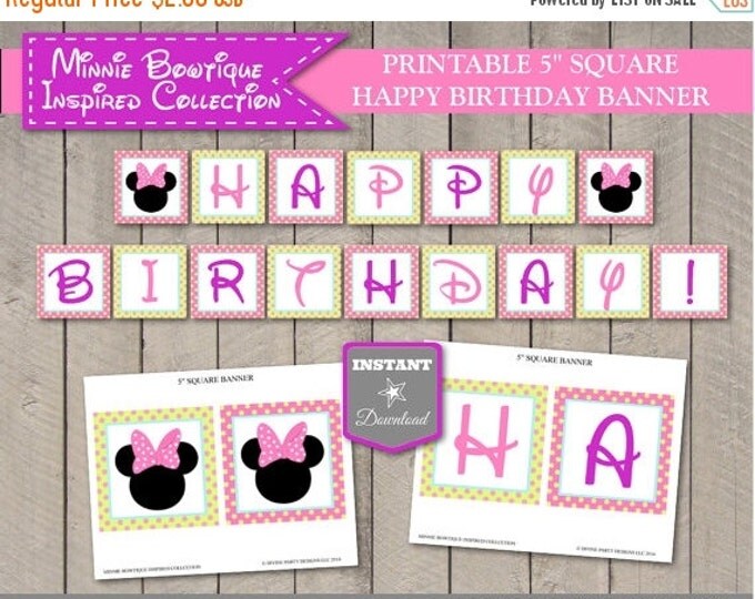SALE INSTANT DOWNLOAD Printable Mouse Bowtique 5" Square Happy Birthday Banner / Bowtique Collection / Item #2207