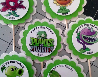 Plants Vs Zombies Party 36 pc set Treat Bags Cupcake toppers Stickers PERSONALIZED Video Game