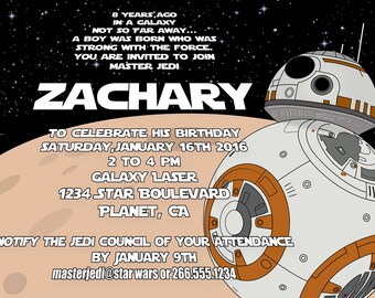 BB8 Star Wars Birthday Invitation, Personalized Star Wars Invite, Printable High Resolution