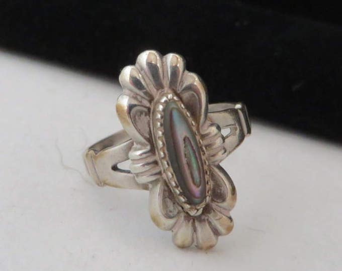 Vintage Sterling Silver Abalone Ring, Native American Ring, Size 6