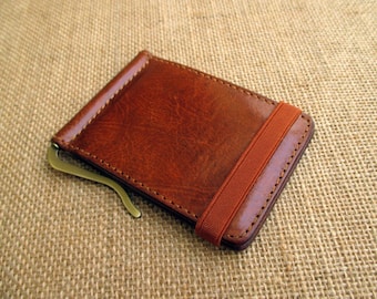 Leather money clip wallet, handmade minimalist wallet, thin wallet, slim wallet, with elastic band