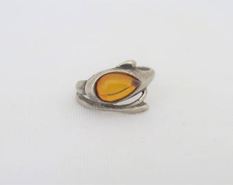 Vintage Sterling Silver Baltic Amber Dolphin Ring Size 7.5