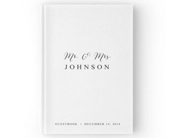 White Wedding Guest Book, Custom Wedding Guestbook, Modern Wedding Guest Book, Minimalist Wedding, 5 x 7, 8 x 10 inches (SKU: GBS039)