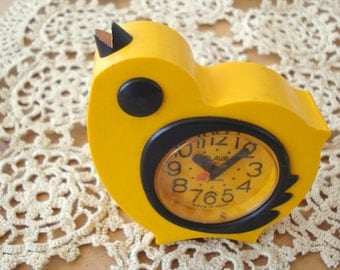 Vintage Childrens Russian Alarm Clock, Yellow Chicken Desk Clock, Kids Room Decor, Bird Clock from Soviet Union period, Slava Clock, 1970s
