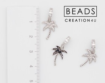 Micro Pave CZ Palm Tree Pandora Charms, Pave Hawaiian Jewelry, Pave Palm Tree, Silver Tree Pendant,22mm