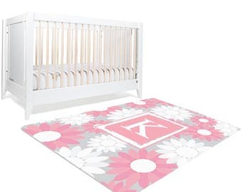 Monogram Rug, Floral Rug, Monogram Nursery, Girls Room Decor, Pink Nursery Decor, Personalized Rug, Playroom Decor, Rugs For Nursery, Custom