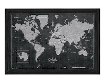 Modern World Travel Map Poster - Modern Slate Style Map