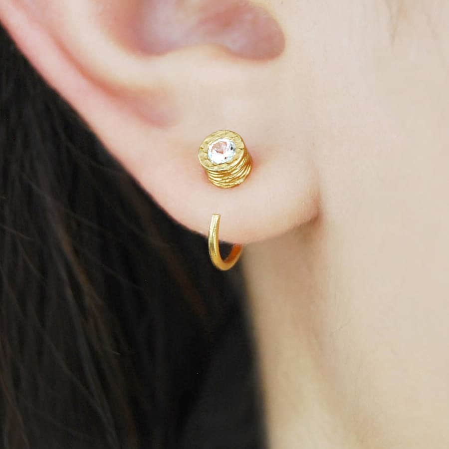 Stud Hoop Earrings Gemstone Earrings Gold Gemstone Stud