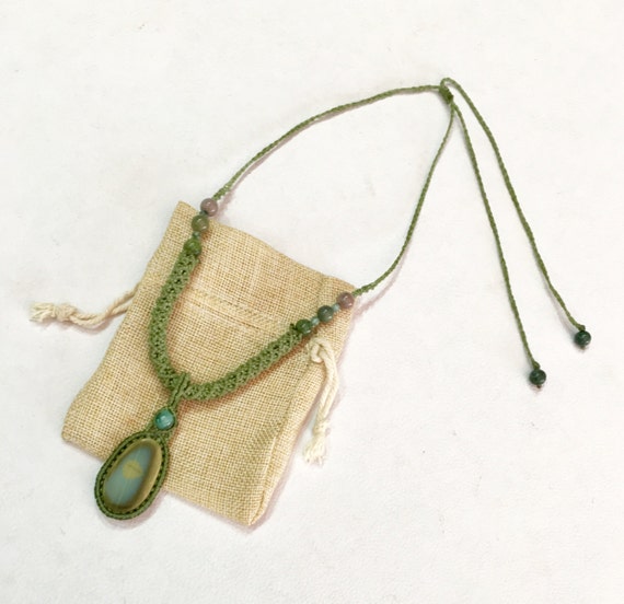 Necklace With Jasper Handmade Macrame With Adjustable