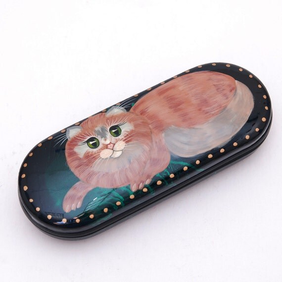 Glasses case with a cat handpainted eyeglass carrying case
