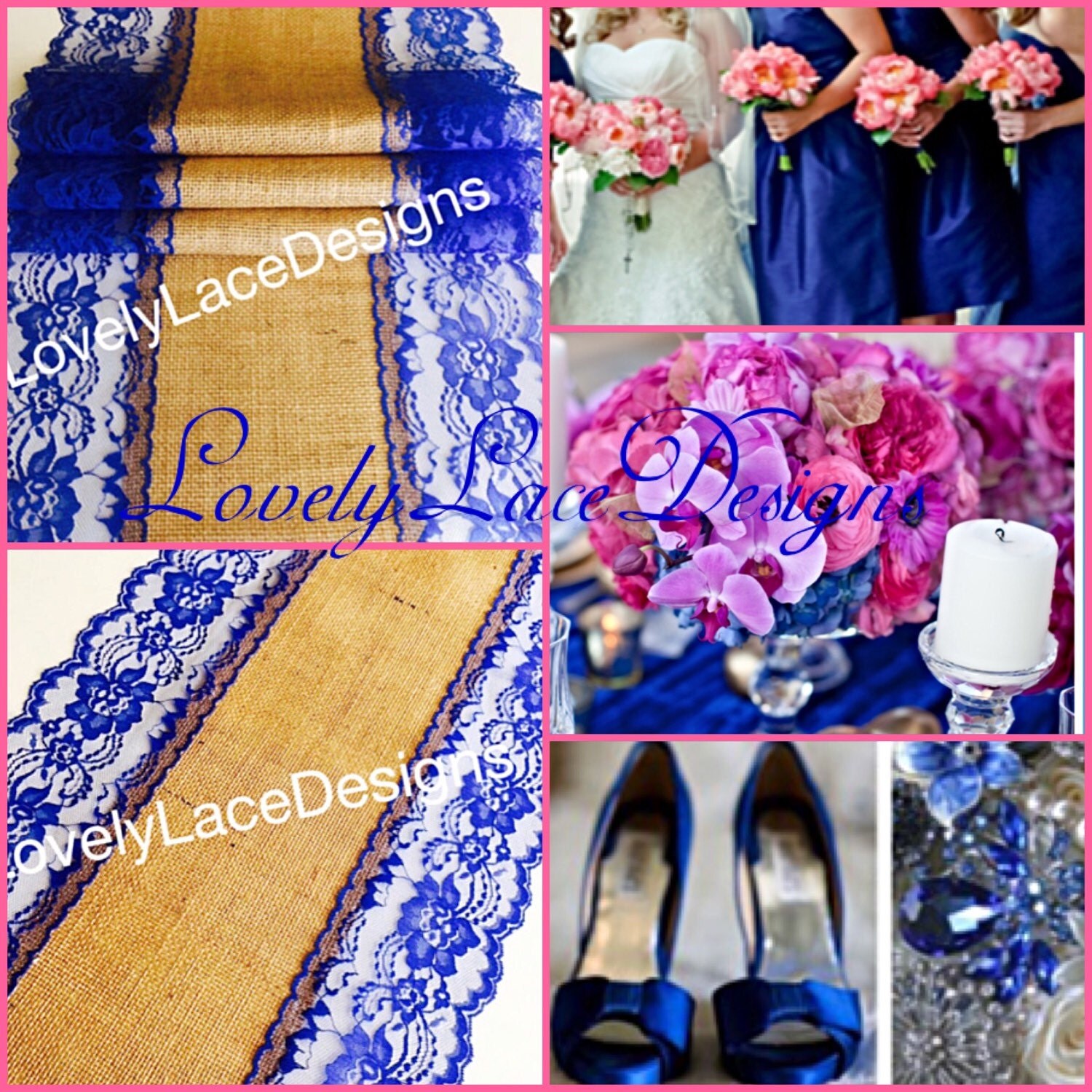 ROYAL BLUE WEDDINGS/ Burlap Table Runner Royal Blue Lace