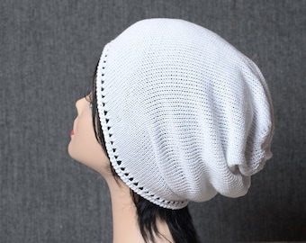 White beanie slouchy holes hat stylish woman beanie hat white knit hat girlfriend gift street style boho accessories womens hat gift for her