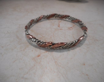 Vintage Copper and Silver-Tone Twisted Bangle Bracelet Made in Mexico