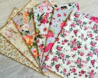 6 X Fat quarter bundle mixed florals in quality fabric 100% cotton by Rose and Hubble crafts, patchwork, dressmaking