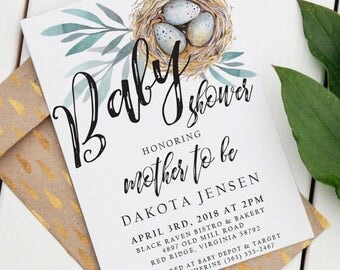 Bird Nest Baby Shower Invitation | Custom Shower Invite | Editable Baby Shower Invitation | Birds | Nature Baby Shower | Instant Download