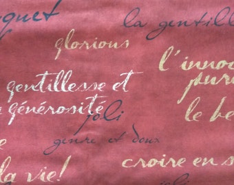 Wine Red Modern Upholstery fabric by the yard/ Waverly French Words Design Upholstery fabric, Upholster chairs, Accent Pillows
