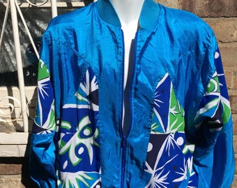 Authentic vintage blue satin bomber jacket