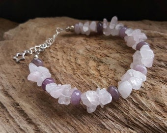 Silver jewellery chain - Rose Quartz Beaded Cluster Pendant Necklace