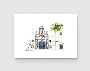 Plaza de Felipe Neri. Barcelona. Print from an original watercolor sketch. Spain. Wall art. House warming. Look great framed