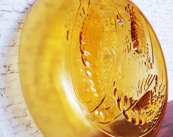 Amber Glass Appetiser Tray, Amber Glass Plate, Vintage Amber Glass Plate, Amber Glass, Lobster Plate, Crayfish Plate, Seafood Plate, Amber