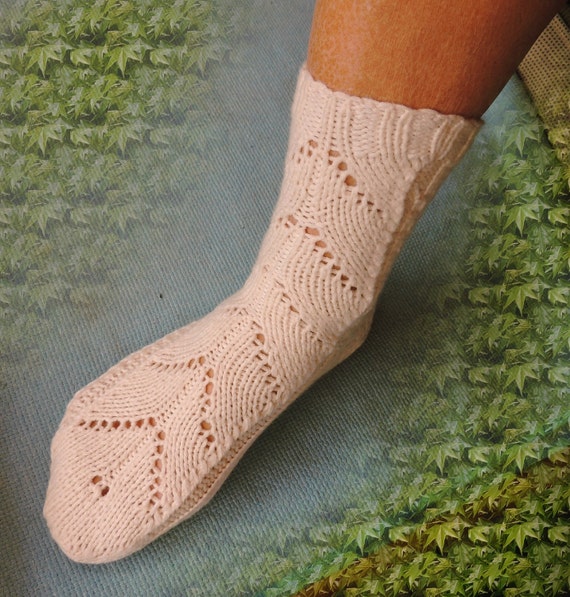 Hand Knitted Socks Luxury Cashmere Cotton Lacy pattern Cozy Warm Home Comfort Warm Soft Elegant Design
