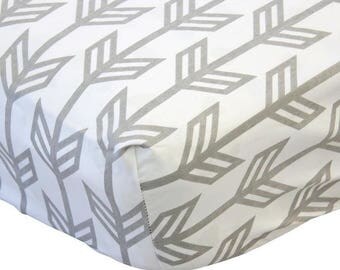 Gray Arrow Crib Sheet | Gray, White, Arrow, Tribal, Aztec Gender Neutral Baby Fitted Sheet | Tribal Inspired Baby Nursery | Arrow Crib Set