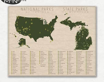 NATIONAL and STATE PARK Map of Michigan and the United States, Fine Art Photographic Print for the home decor.