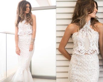 Mermaid Wedding Dress Lace, 2 Piece Wedding Dress, Lace wedding dress, unique wedding dress, Two Piece Wedding Dress, short wedding dress
