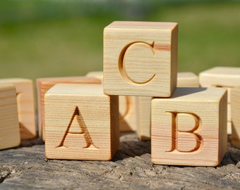 2'' large 26 Wooden Alphabet Block English ABC Blocks Back to School Personalized Engraved Letter Cube, Birthday or Baby Shower Gift