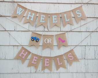 Wheels or Heels Gender Reveal, Wheels or Heels Banner, Gender Reveal Party Decor, Gender Reveal Banner, Boy Or Girl Baby Shower Banner Sign