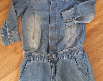Denim Jumpsuit, 1980s DKNY Jumpsuit With Metal Snap Button Front, Excellent Condition