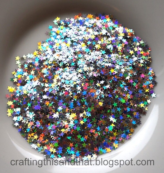 star shaped glitter 3mm // silver star confetti // star