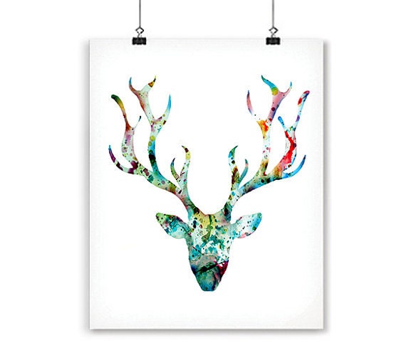 Deer art print Watercolor painting blue deer by Thenobleowl